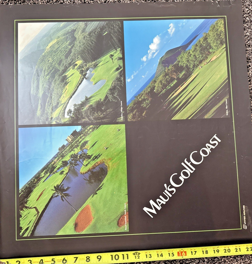 Maui's Golf Coast United Airlines Poster Hawaii Royal Kaanapali Kapalua Wailea